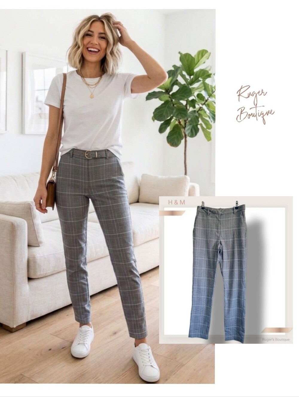 🌿H&M Women's Size 4 Gray Plaid Cropped Ankle Pants-CUTE!